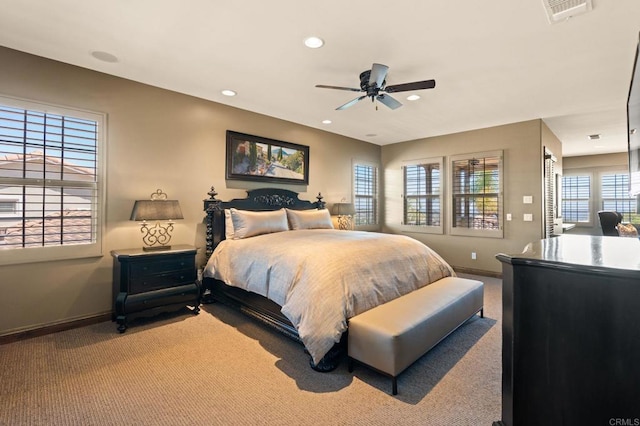 6937 Corte Langosta, Carlsbad, CA 92009 - bedroom with carpet, baseboards, recessed lighting, and ceiling fan