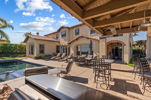 6937 Corte Langosta, Carlsbad, CA 92009 - view of pool featuring a patio area, a ceiling fan, and a pool with connected hot tub