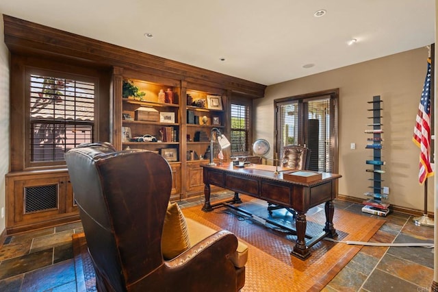 6937 Corte Langosta, Carlsbad, CA 92009 - home office with stone tile floors and recessed lighting