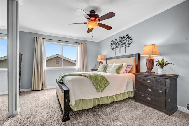631 Holmes Ave, Placentia, CA 92870 - bedroom with carpet flooring, baseboards, ornamental molding, and ceiling fan