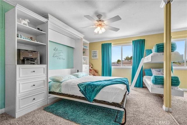 631 Holmes Ave, Placentia, CA 92870 - bedroom with carpet floors, crown molding, baseboards, and a ceiling fan