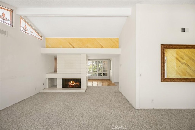6459 E Via Arboles, Anaheim Hills, CA 92807 - unfurnished living room featuring carpet floors and a brick fireplace