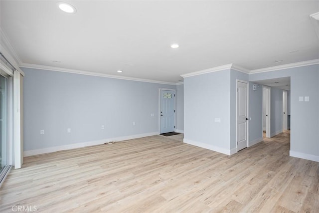 4014 Calle Sonora Oeste Unit 1G, Laguna Woods, CA 92637 - empty room with baseboards, light wood-style flooring, ornamental molding, and recessed lighting