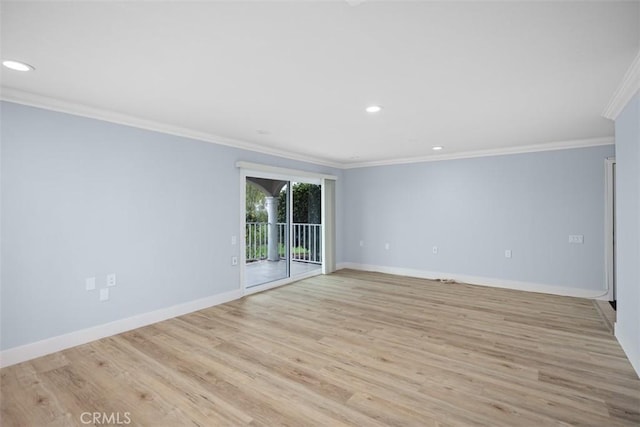 4014 Calle Sonora Oeste Unit 1G, Laguna Woods, CA 92637 - unfurnished room with ornamental molding, recessed lighting, light wood finished floors, and baseboards