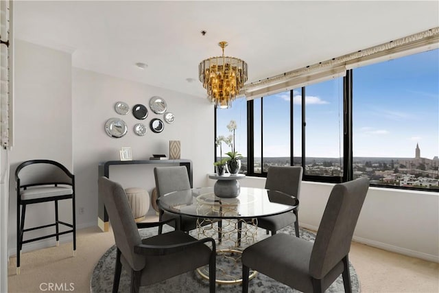 10724 Wilshire Blvd Unit 1010, Los Angeles, CA 90024 - dining space with carpet and a chandelier
