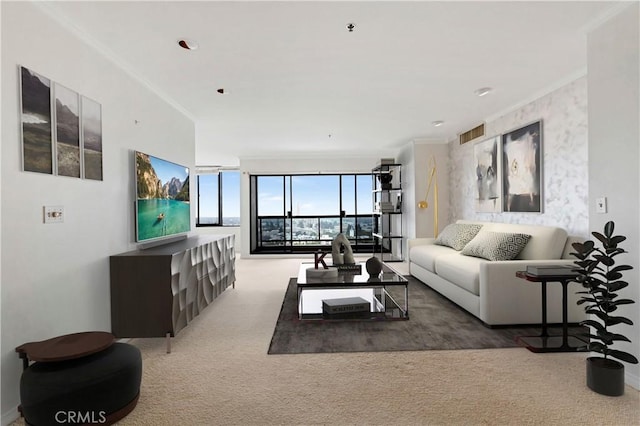 10724 Wilshire Blvd Unit 1010, Los Angeles, CA 90024 - carpeted living area featuring ornamental molding