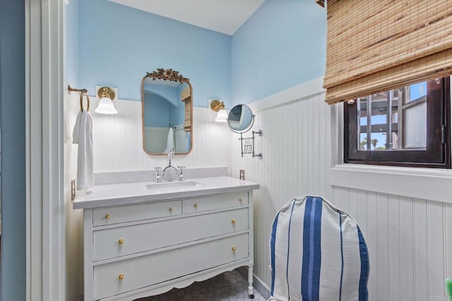 1008 S Ditmar St, Oceanside, CA 92054 - bathroom featuring a wainscoted wall, vanity, and tile patterned floors