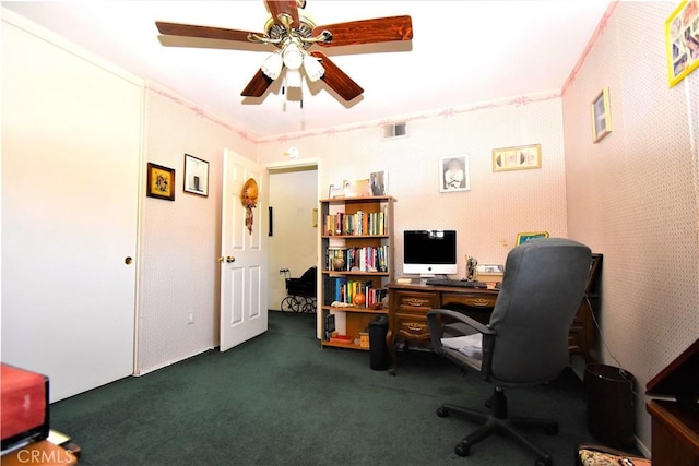29058 Rosewood Ln, Highland, CA 92346 - carpeted office space with a ceiling fan