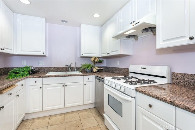 580 W Main St Unit 323, Alhambra, CA 91801 - kitchen featuring white range with gas cooktop, a sink, under cabinet range hood, dishwasher, and white cabinets
