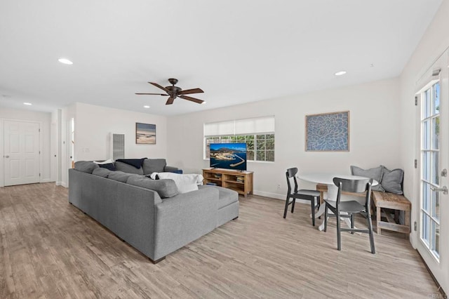 1125 Arcadia Rd, Encinitas, CA 92024 - living area with light wood-type flooring, recessed lighting, and ceiling fan