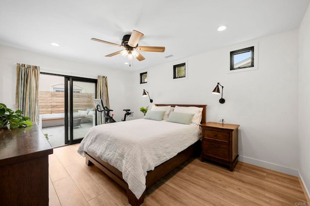 1125 Arcadia Rd, Encinitas, CA 92024 - bedroom featuring access to exterior, multiple windows, light wood finished floors, and recessed lighting