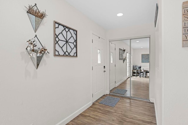 1125 Arcadia Rd, Encinitas, CA 92024 - entryway with wood finished floors and recessed lighting