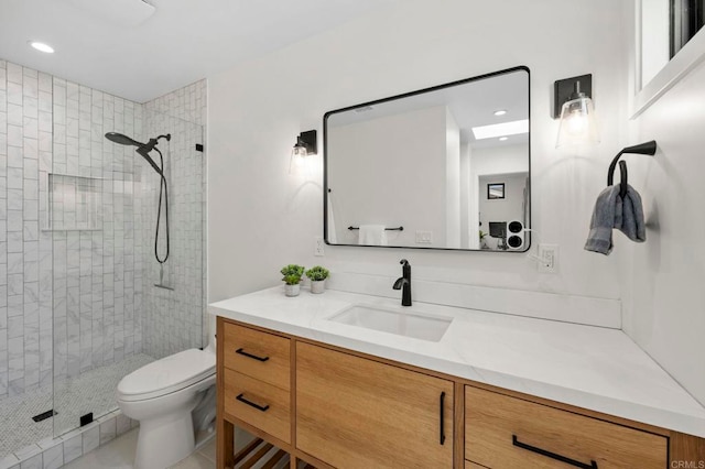 1125 Arcadia Rd, Encinitas, CA 92024 - full bath featuring vanity, a shower stall, recessed lighting, and tile patterned flooring