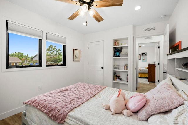 1125 Arcadia Rd, Encinitas, CA 92024 - bedroom with wood finished floors, recessed lighting, and ceiling fan