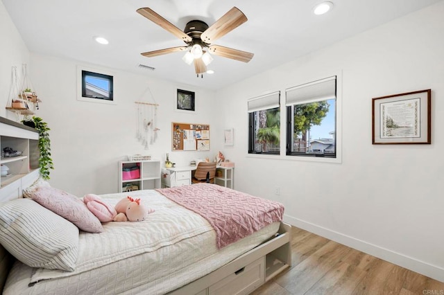 1125 Arcadia Rd, Encinitas, CA 92024 - bedroom featuring light wood-type flooring, recessed lighting, and a ceiling fan