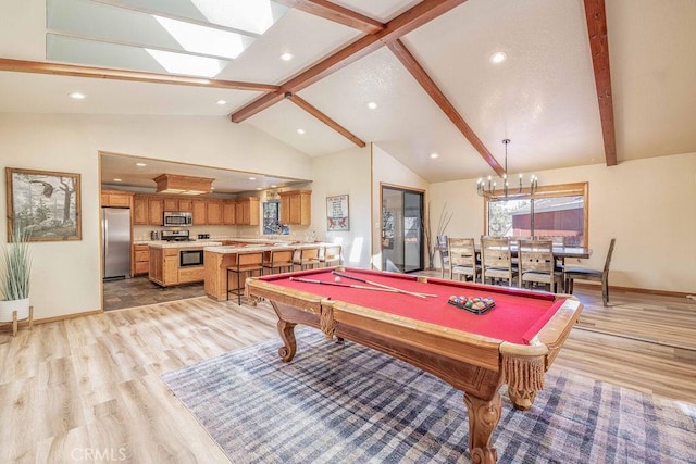 42756 Tannenbaum Platz, Big Bear Lake, CA 92315 - rec room with beamed ceiling, light wood-style flooring, baseboards, recessed lighting, and billiards table