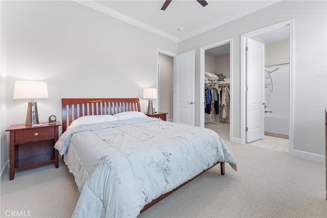 288 Shorey Dr, Glendora, CA 91741 - bedroom featuring light carpet, crown molding, a spacious closet, a closet, and baseboards