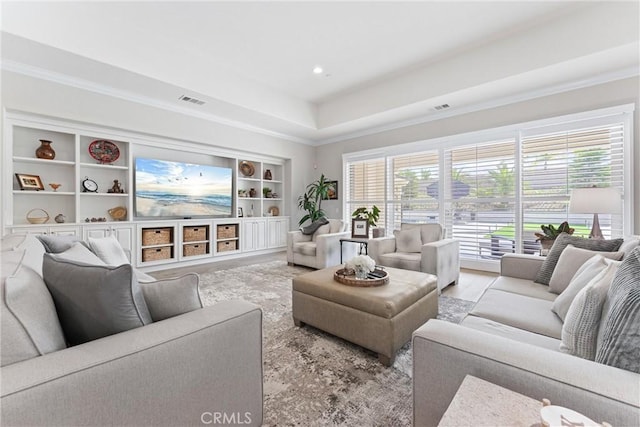 288 Shorey Dr, Glendora, CA 91741 - living area featuring built in shelves and ornamental molding