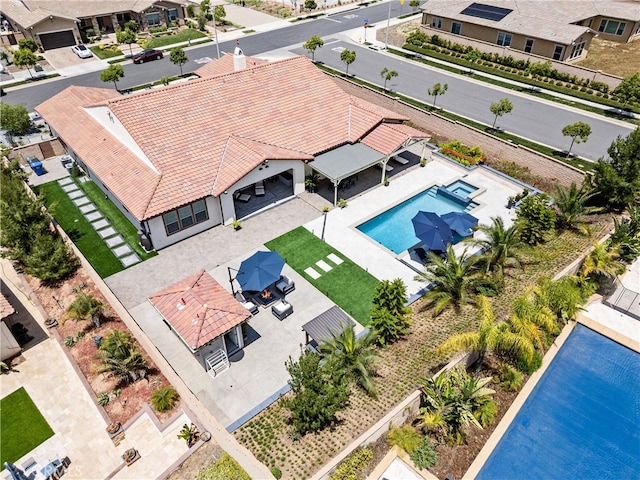 288 Shorey Dr, Glendora, CA 91741 - aerial perspective of suburban area featuring a pool