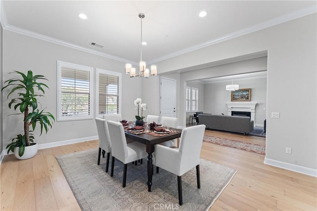 288 Shorey Dr, Glendora, CA 91741 - dining room featuring a chandelier, ornamental molding, light wood-style flooring, baseboards, and recessed lighting