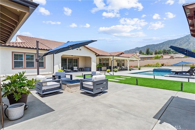 288 Shorey Dr, Glendora, CA 91741 - view of patio featuring a mountain view and an outdoor living space with a fire pit