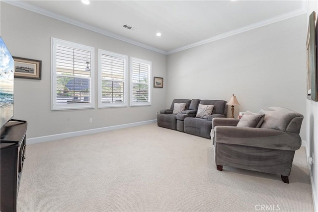 288 Shorey Dr, Glendora, CA 91741 - living area with crown molding, carpet floors, recessed lighting, and baseboards