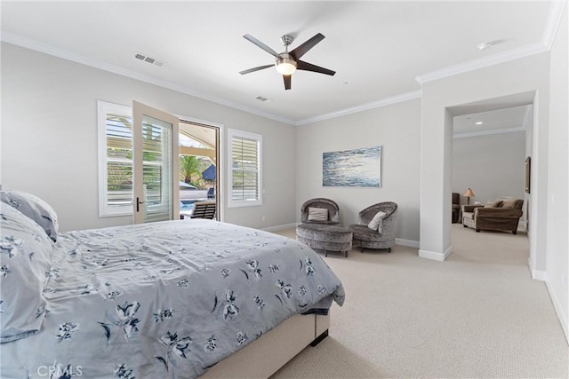 288 Shorey Dr, Glendora, CA 91741 - carpeted bedroom with crown molding, baseboards, and a ceiling fan