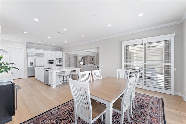 288 Shorey Dr, Glendora, CA 91741 - dining space with ornamental molding, light wood-type flooring, recessed lighting, and baseboards