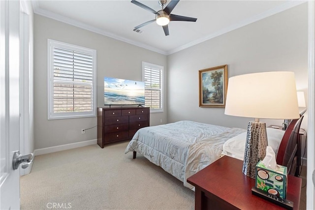 288 Shorey Dr, Glendora, CA 91741 - bedroom with ornamental molding, carpet floors, baseboards, and ceiling fan