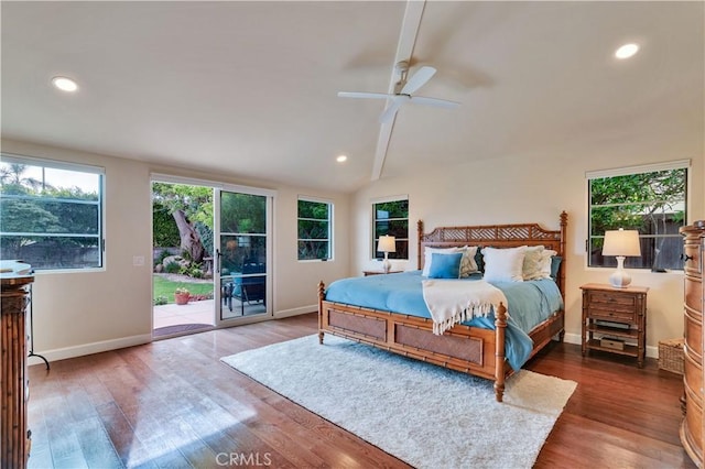 128 Rocky Point Rd, Palos Verdes Estates, CA 90274 - bedroom with access to outside, recessed lighting, wood finished floors, baseboards, and lofted ceiling
