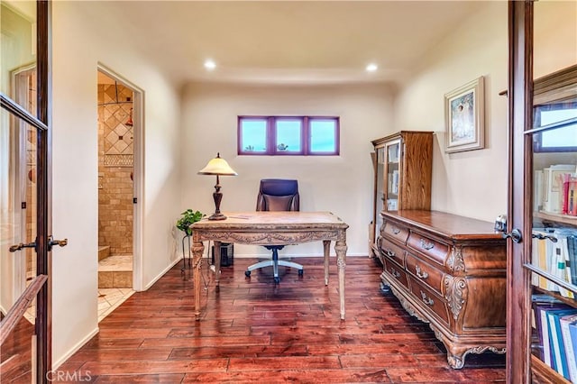 128 Rocky Point Rd, Palos Verdes Estates, CA 90274 - home office with dark wood-type flooring, recessed lighting, and french doors