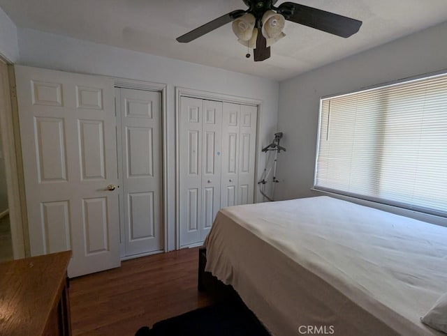 751 Glenwood Ln, Willows, CA 95988 - bedroom with dark wood finished floors, ceiling fan, and multiple closets