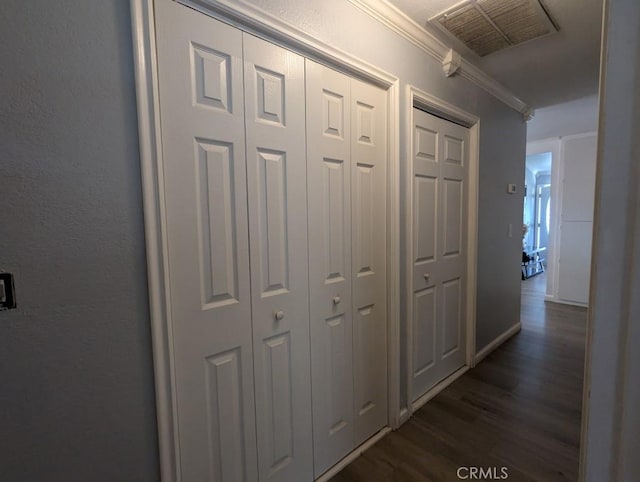 751 Glenwood Ln, Willows, CA 95988 - hall featuring dark wood-type flooring and ornamental molding