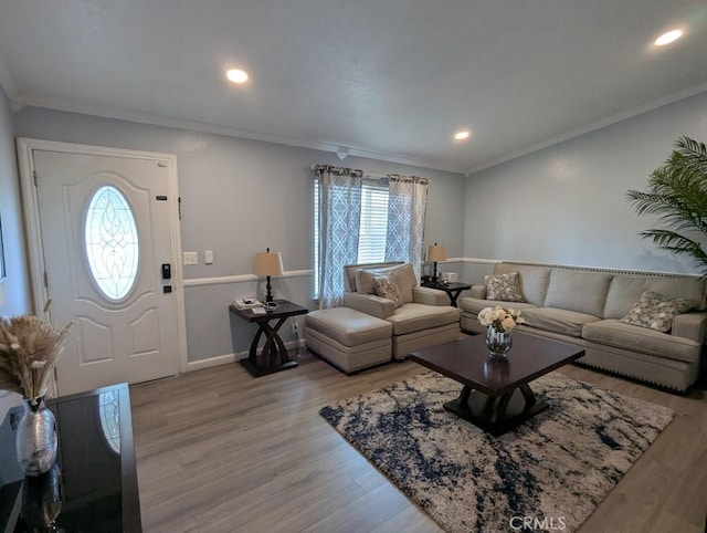 751 Glenwood Ln, Willows, CA 95988 - living room featuring light wood-style flooring, ornamental molding, baseboards, and recessed lighting