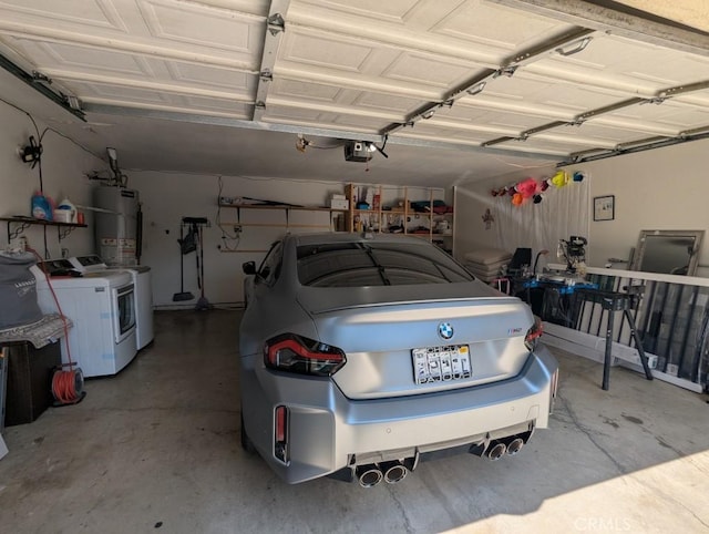 751 Glenwood Ln, Willows, CA 95988 - garage featuring separate washer and dryer, strapped water heater, and a garage door opener