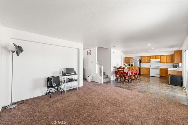 16029 White Mountain Pl, Victorville, CA 92394 - living area with recessed lighting, stairway, and carpet