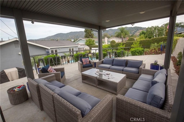 572 Willowgrove Ave, Glendora, CA 91741 - view of patio / terrace featuring a mountain view, an outdoor living space, and a grill