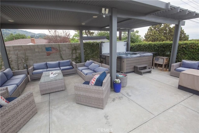 572 Willowgrove Ave, Glendora, CA 91741 - view of patio featuring a hot tub and an outdoor living space