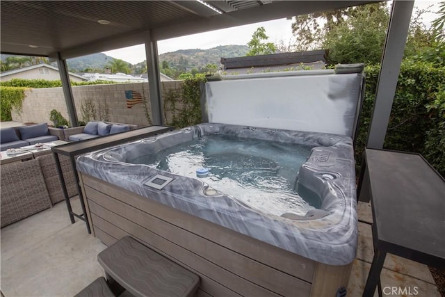 572 Willowgrove Ave, Glendora, CA 91741 - view of patio / terrace featuring a mountain view and a hot tub