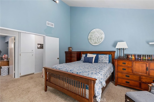 29951 Cactus Pl, Temecula, CA 92592 - bedroom with light carpet and high vaulted ceiling