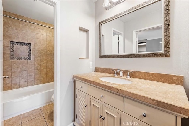 5460 White Oak Ave Unit E339, Encino, CA 91316 - full bathroom featuring vanity, toilet, tile patterned floors, and shower / bathtub combination