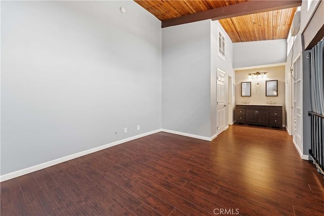 5460 White Oak Ave Unit E339, Encino, CA 91316 - empty room featuring baseboards, wooden ceiling, and dark wood-style flooring