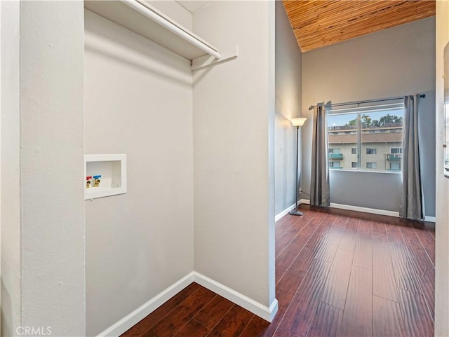 5460 White Oak Ave Unit E339, Encino, CA 91316 - washroom with washer hookup, wooden ceiling, hardwood / wood-style floors, and baseboards