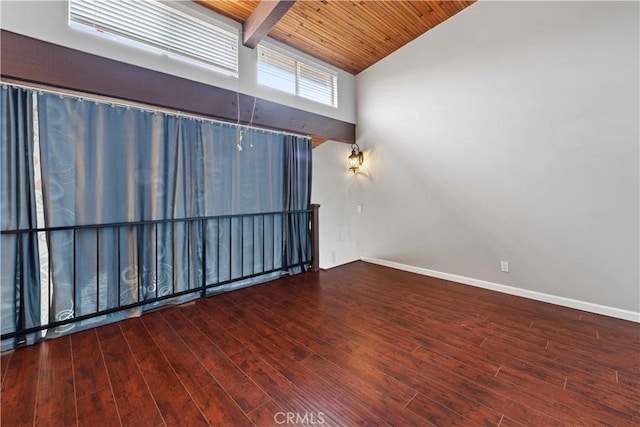 5460 White Oak Ave Unit E339, Encino, CA 91316 - spare room with wooden ceiling with exposed beams, wood finished floors, baseboards, and high vaulted ceiling