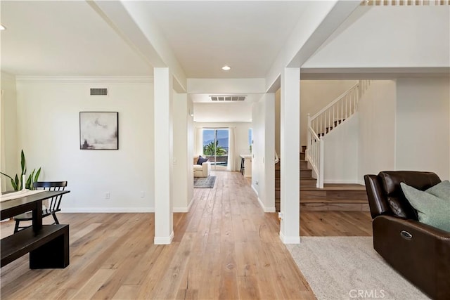 8581 Camino Limon Rd, Corona, CA 92883 - foyer featuring stairs, light wood-style flooring, baseboards, and recessed lighting