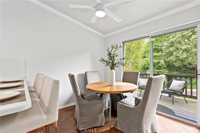 31 Aspen Way, Rolling Hills Estates, CA 90274 - dining area with wood finished floors, crown molding, ceiling fan, and vaulted ceiling