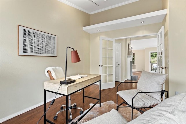 31 Aspen Way, Rolling Hills Estates, CA 90274 - office space featuring french doors, crown molding, and wood finished floors