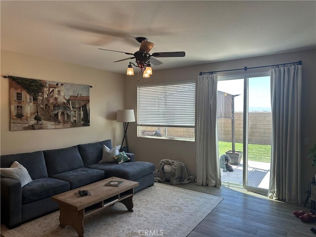 2408 Driftwood Dr, Rosamond, CA 93560 - living area featuring a ceiling fan and wood finished floors