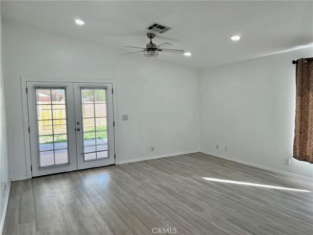 774 Josie St, Blythe, CA 92225 - unfurnished room with french doors, a ceiling fan, wood finished floors, baseboards, and recessed lighting
