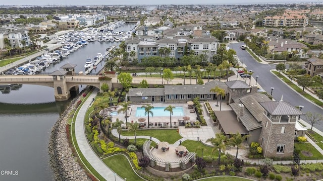 1542 Windshore Way, Oxnard, CA 93035 - aerial view of property and surrounding area featuring a large body of water and a pool area